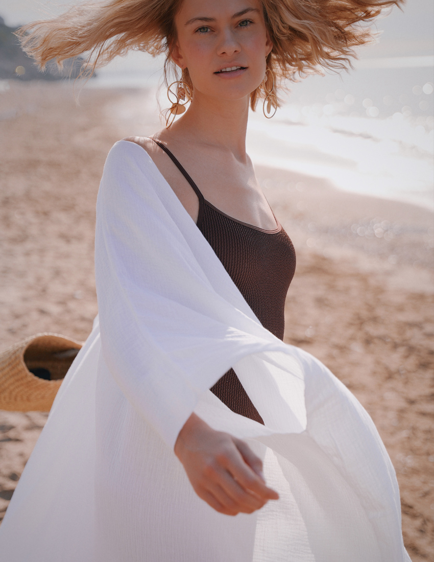Muslin Kimono with Belt White