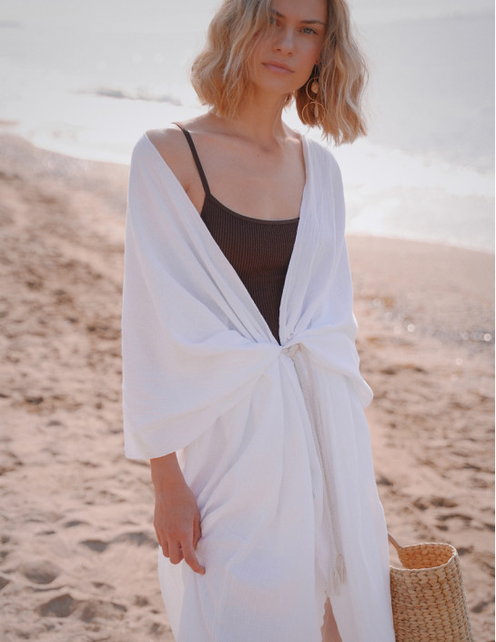 Muslin Kimono with Belt White