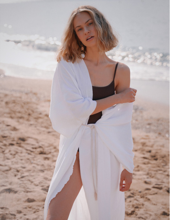 Muslin Kimono with Belt White