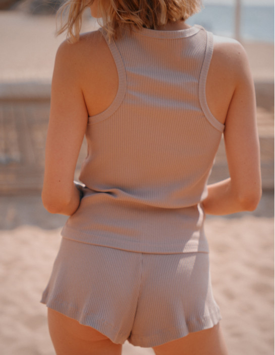 Ribbed coffee tank top and shorts set