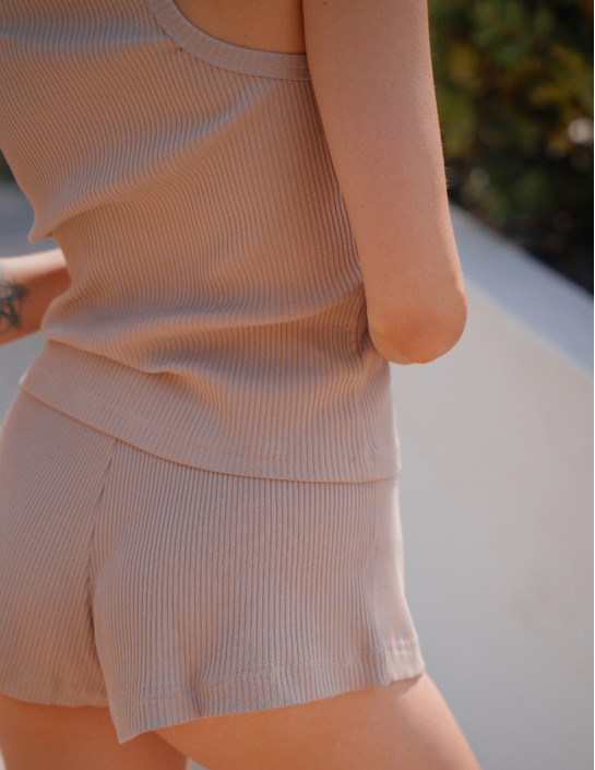 Ribbed coffee tank top and shorts set