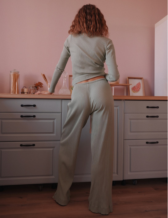 Ribbed pistachio long sleeve and pants set