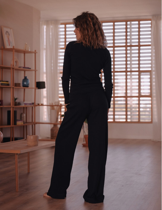 Ribbed black long sleeve and pants set