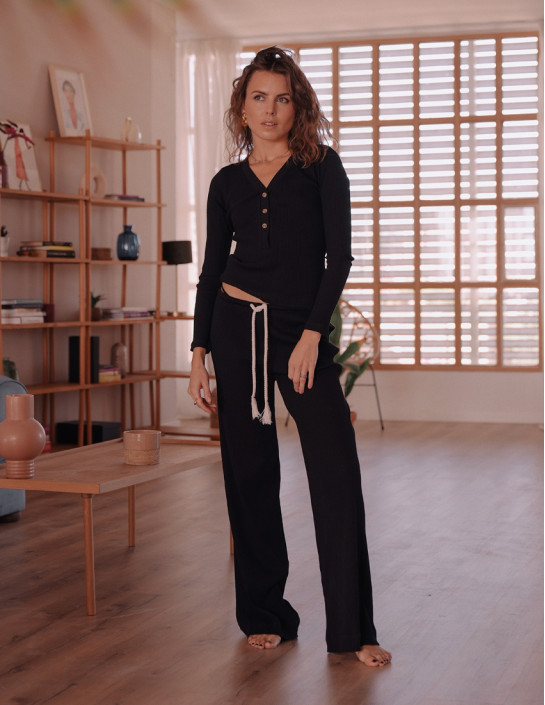 Ribbed black long sleeve and pants set