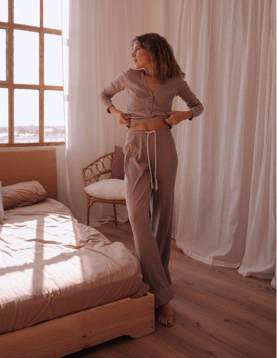 Ribbed coffee long sleeve and pants set