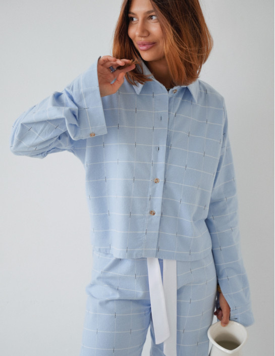 Cropped Flannel Shirt Blue