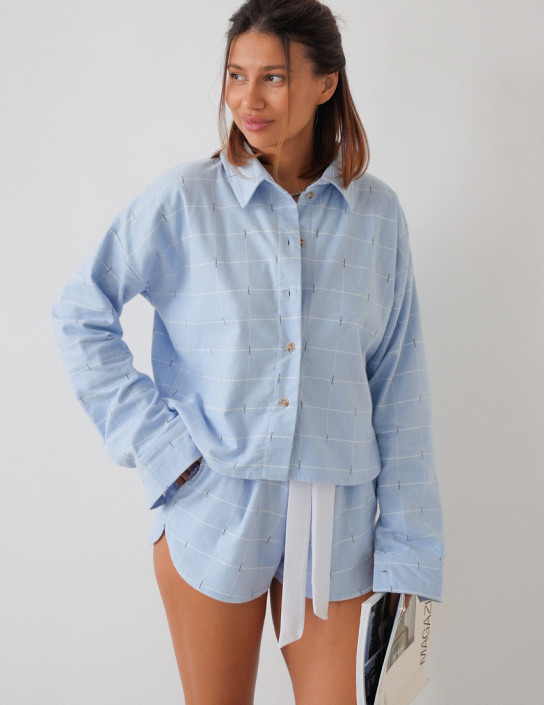 Cropped Flannel Shirt Blue