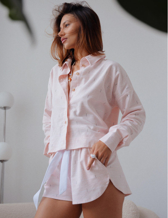 Set: Cropped Flannel Shirt and Shorts in Pink