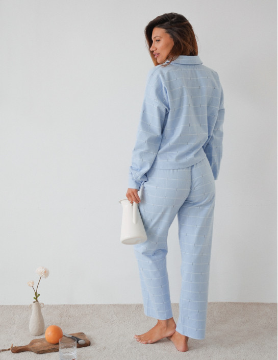 Set: Cropped Flannel Shirt and Pants in Blue