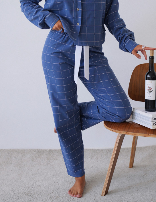 Set: Cropped Flannel Shirt and Pants in Jeanscolor