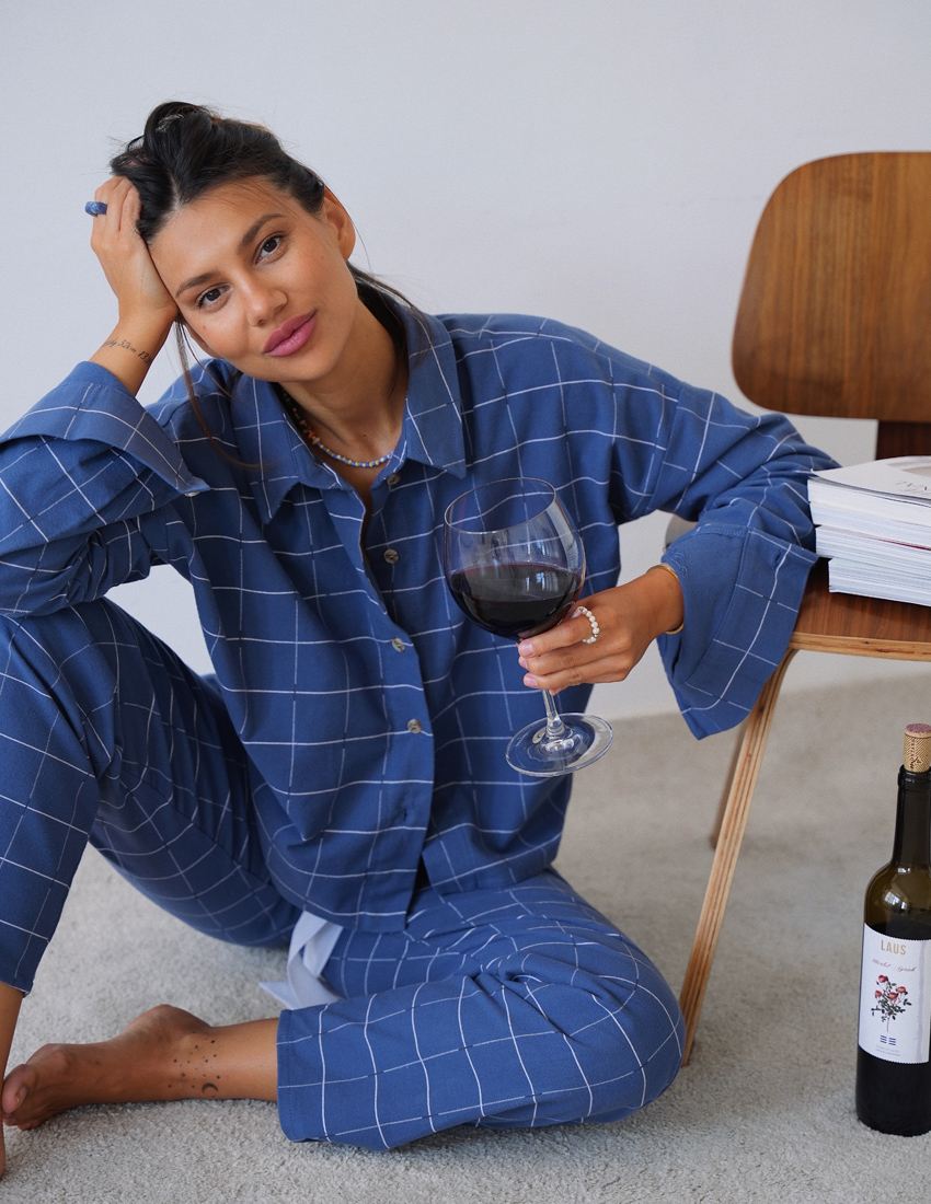 Set: Cropped Flannel Shirt and Pants in Jeanscolor