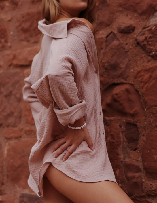 Oversized Shirt-Dress in BEIGE Muslin