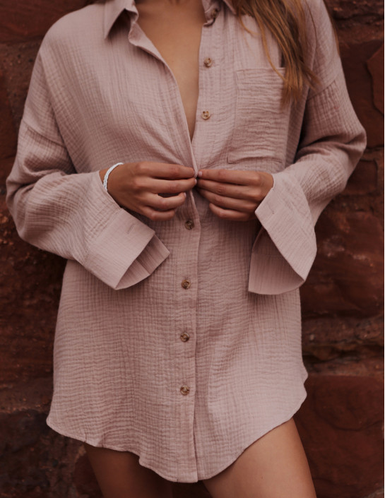 Oversized Shirt-Dress in BEIGE Muslin