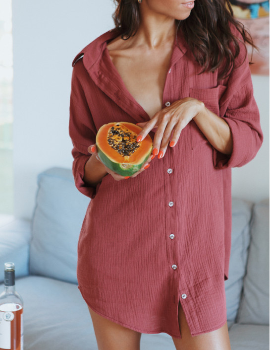 Oversized Shirt-Dress Muslin Brickcolor