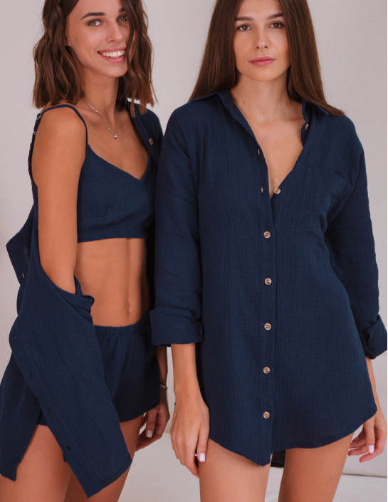 Oversized Shirt-Dress in Darkblue Muslin
