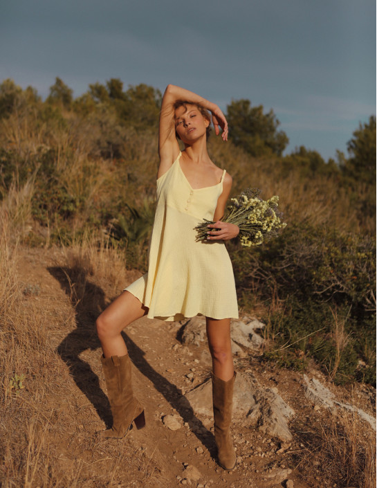Muslin Sundress with Buttons in Yellow