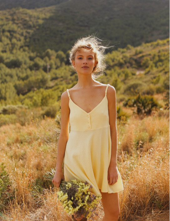 Muslin Sundress with Buttons in Yellow
