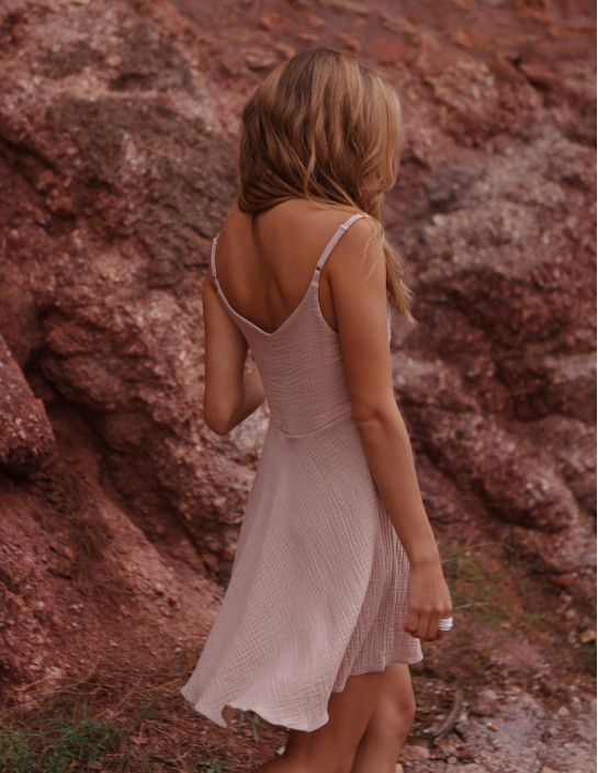 Muslin Sundress with Buttons in Beige