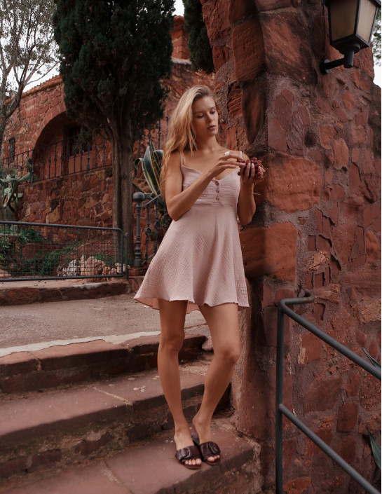 Muslin Sundress with Buttons in Beige