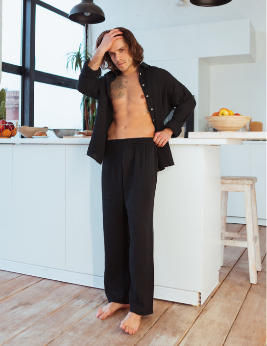 Men's Black Muslin Shirt