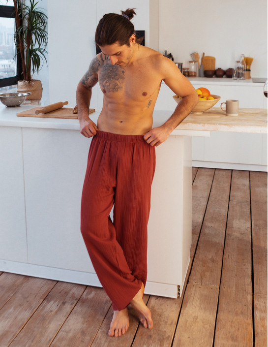 Men's Brickcolor Muslin Pants