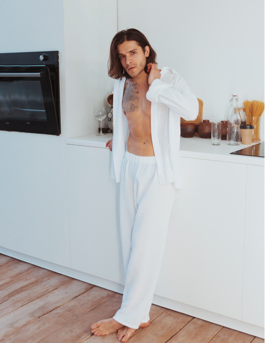 Men's Muslin Shirt and Pants Set in White