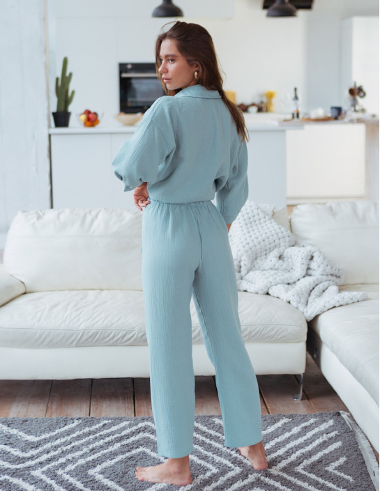 Pistachio Straight-Leg Muslin Pants