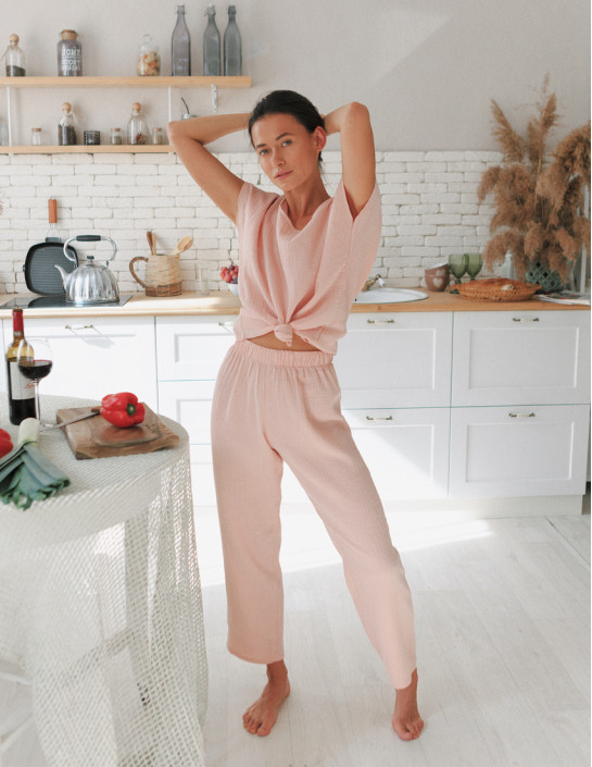 Powder Straight-Leg Muslin Pants