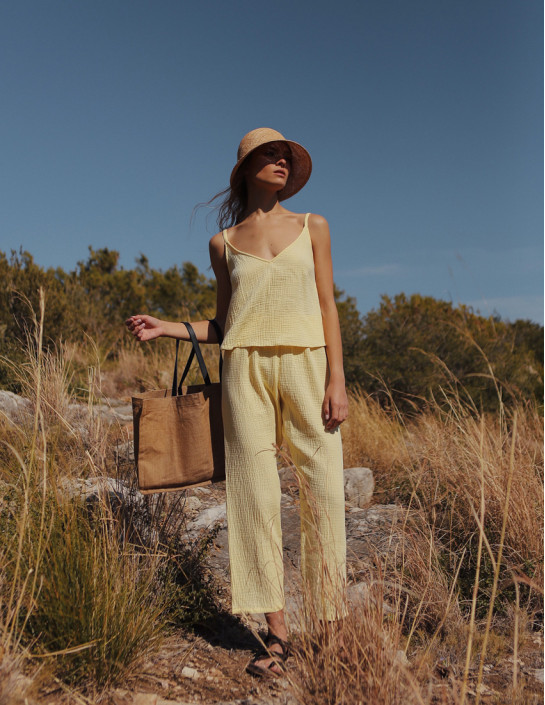Yellow Straight-Leg Muslin Pants