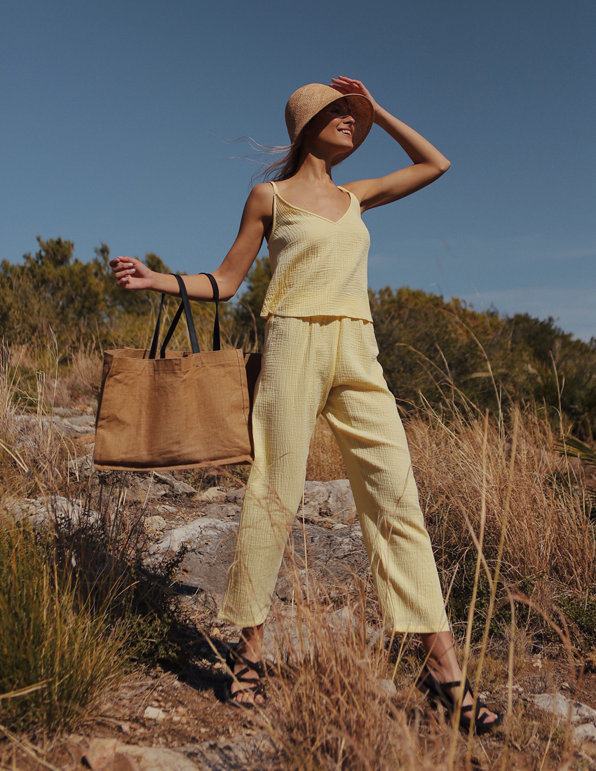 Yellow Straight-Leg Muslin Pants