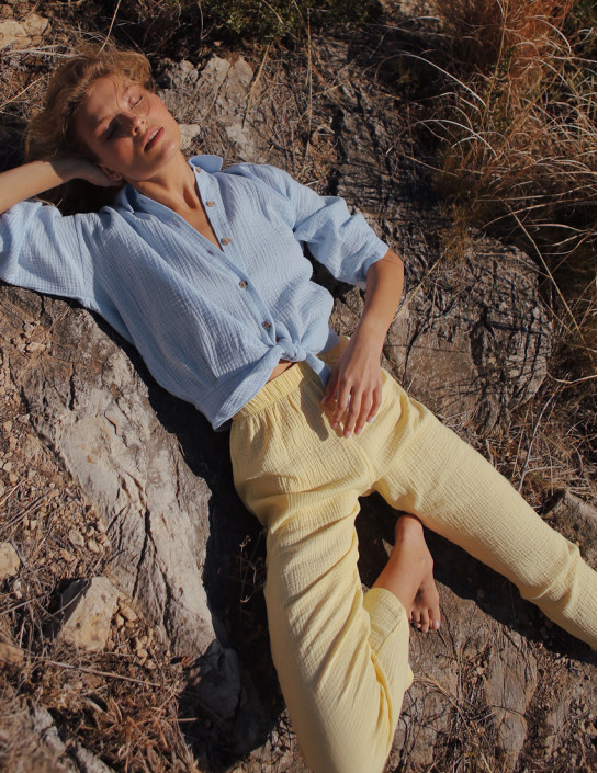 Yellow Straight-Leg Muslin Pants