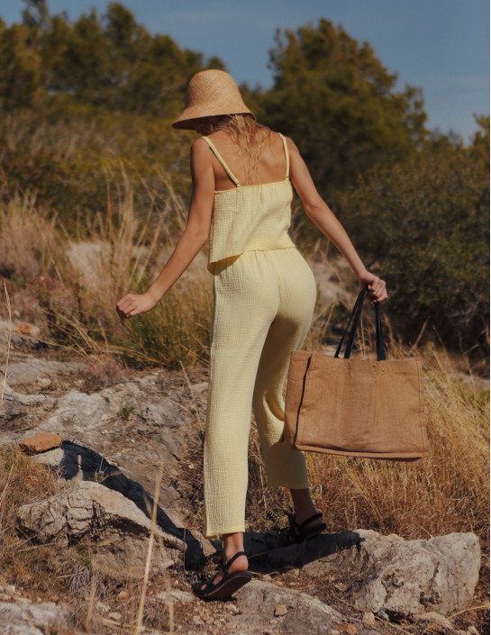 Yellow Straight-Leg Muslin Pants
