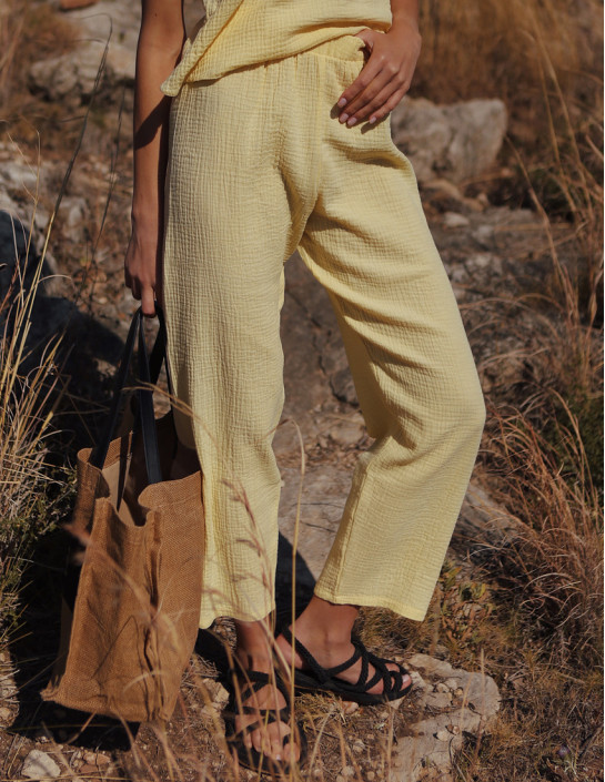 Yellow Straight-Leg Muslin Pants
