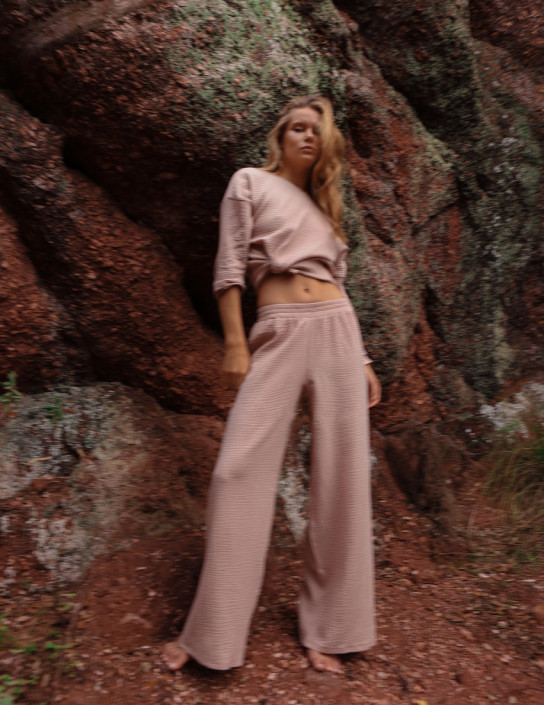 Beige Muslin Palazzo Pants