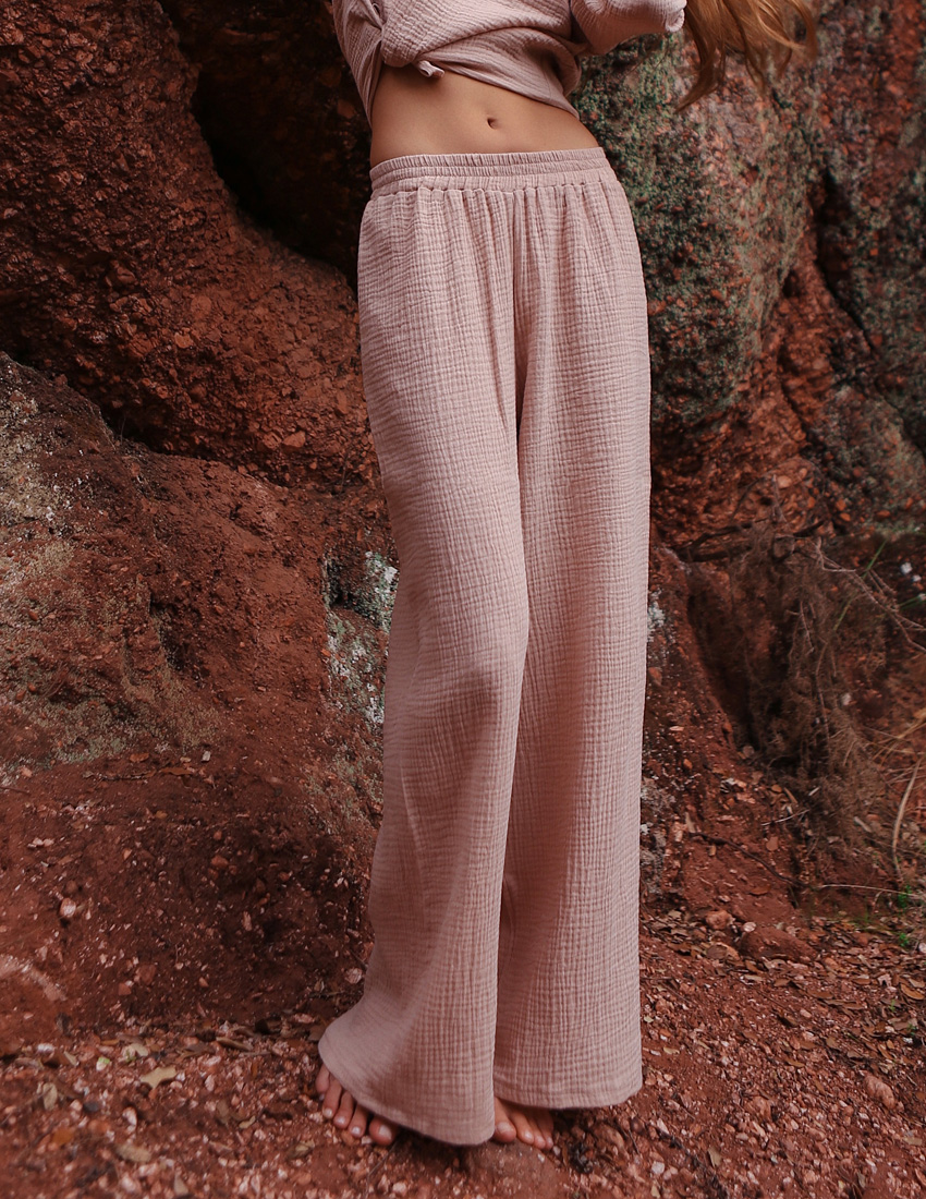 Beige Muslin Palazzo Pants
