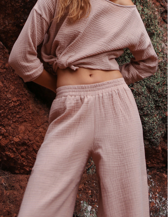 Beige Muslin Palazzo Pants