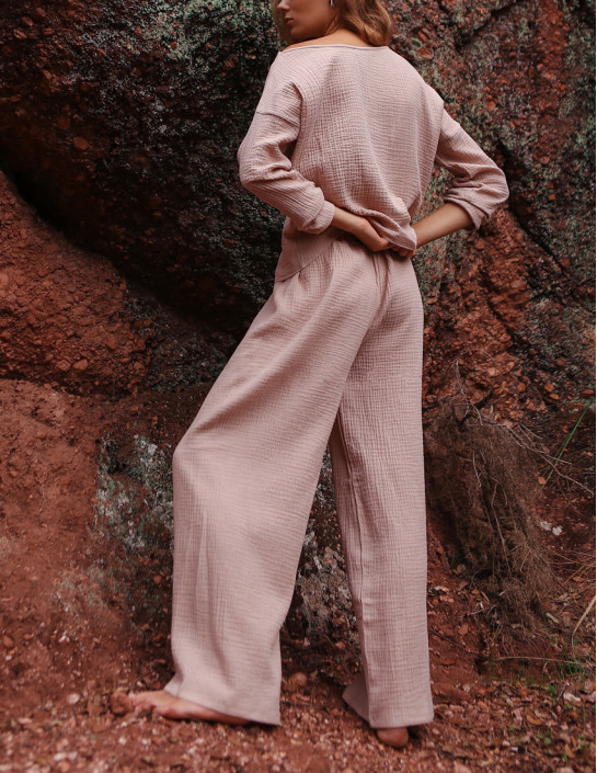 Beige Muslin Palazzo Pants