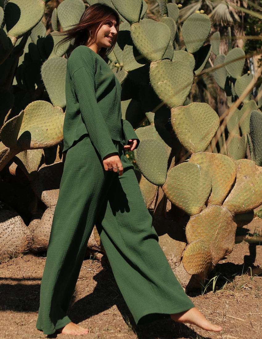 Green Muslin Palazzo Pants