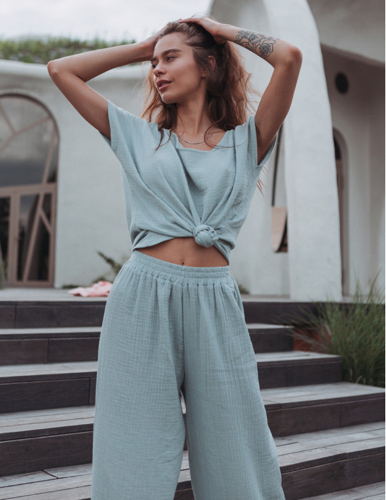 Pistachio Muslin Palazzo Pants