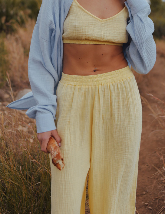 Yellow Muslin Palazzo Pants