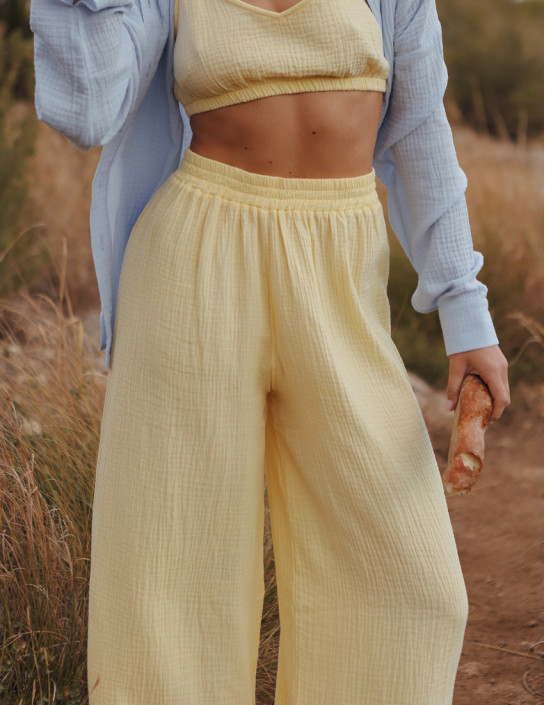 Yellow Muslin Palazzo Pants