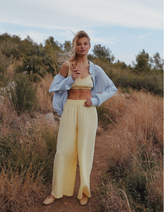 Yellow Muslin Palazzo Pants