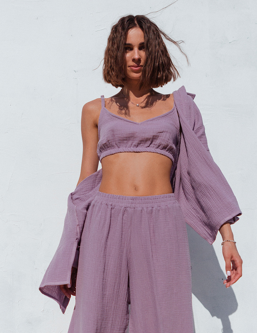 Lavender Muslin Shirt with Slits