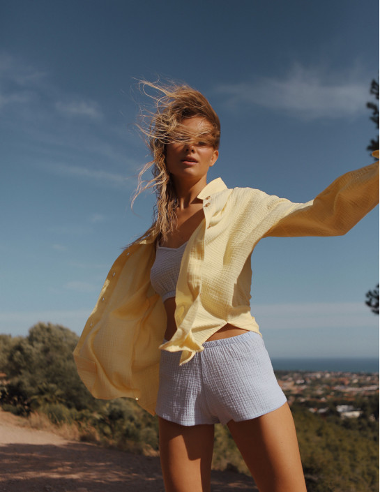 Yellow Muslin Shirt with Slits