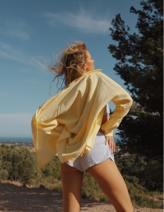 Yellow Muslin Shirt with Slits
