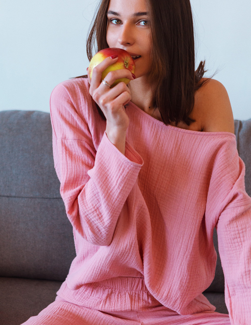 Tea rose Muslin Long Sleeve with Asymmetric Neckline