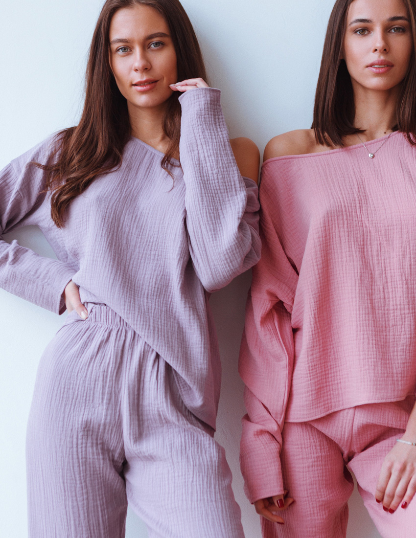 Lavender Muslin Long Sleeve with Asymmetric Neckline