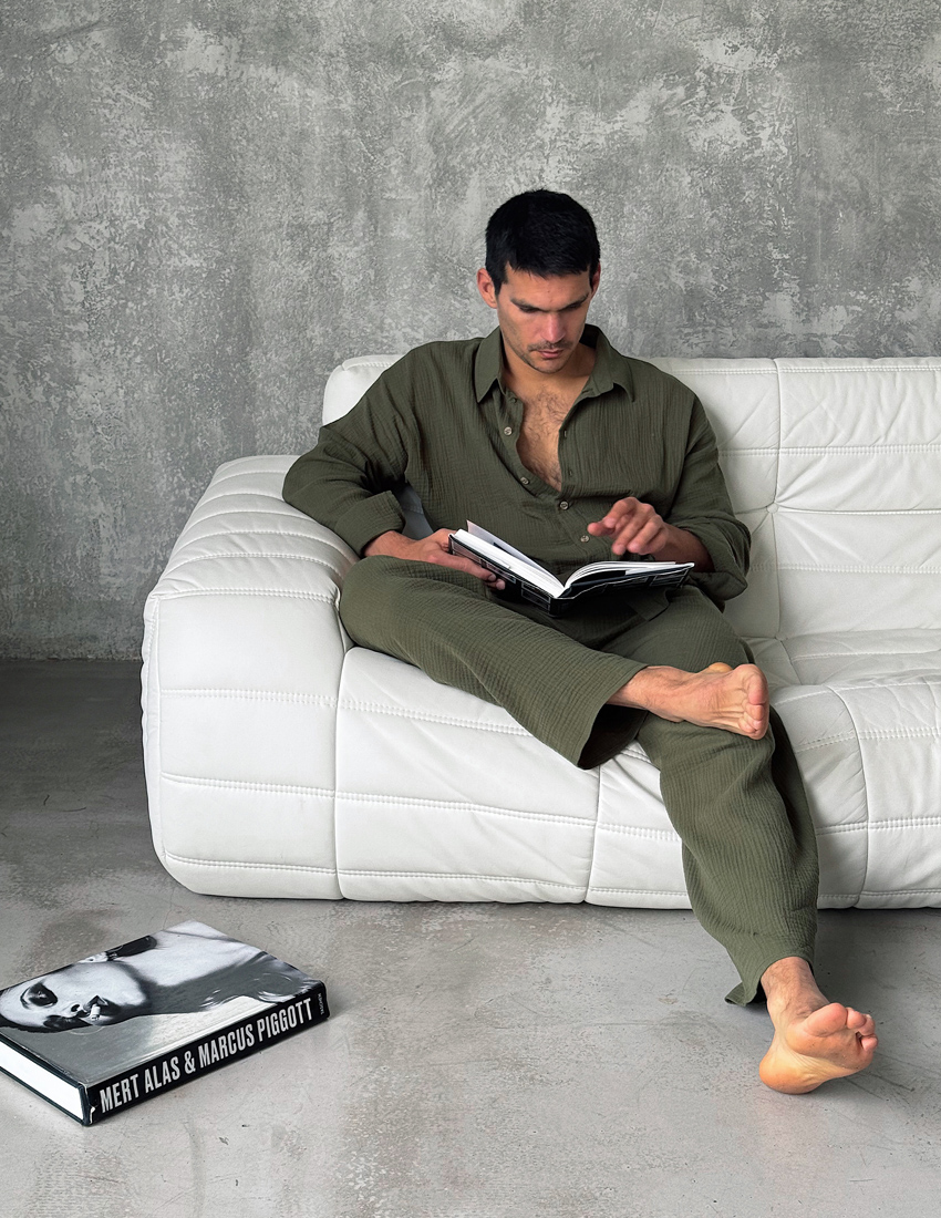 Men's Muslin Shirt and Pants Set Khaki