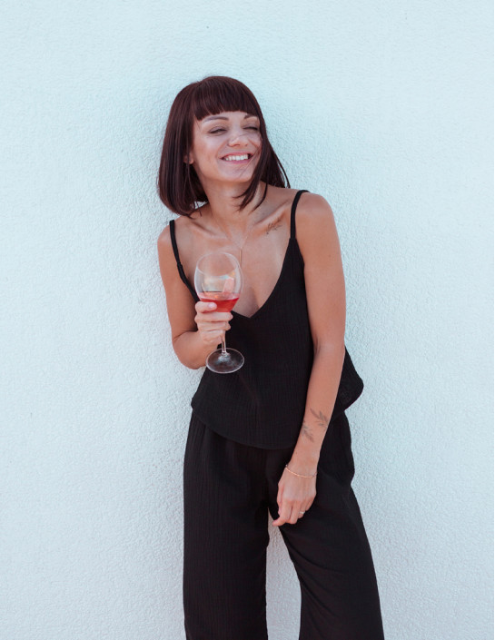Set: Straight-Leg Pants and Top in Muslin | Black