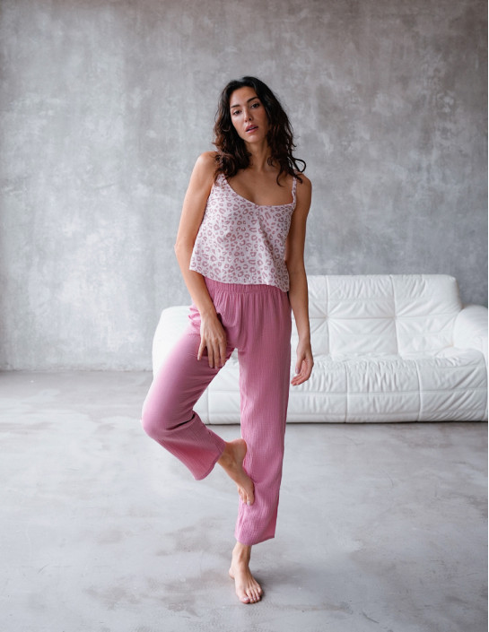 Set: Straight-Leg Pants and Top in Muslin | Pink Mix